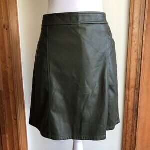 LOFT Faux Leather Olive Green Mini Shift Pocket Skirt 10